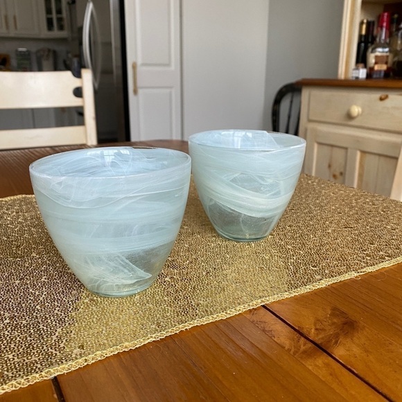 Eco Glass Recycled RARE Art Glass Bowl.  Made in Spain. White clear/Bluish Swirl - Picture 4 of 4